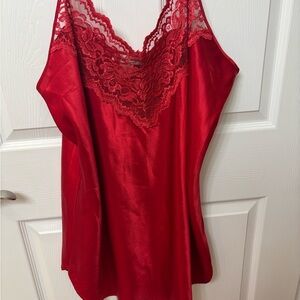 Vintage Elegant Red Lace Trim Chemise Intimate Affair California 2XL